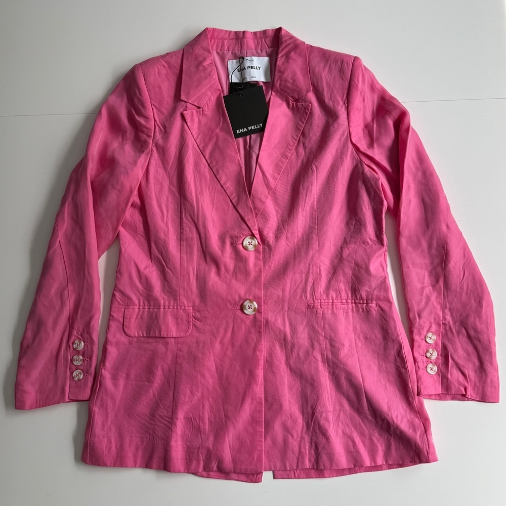 NWT Ena Pelly Lillian Curpo Pink Blazer 4 Preppy Lightweight Soft Summer Workwe - Picture 2 of 14
